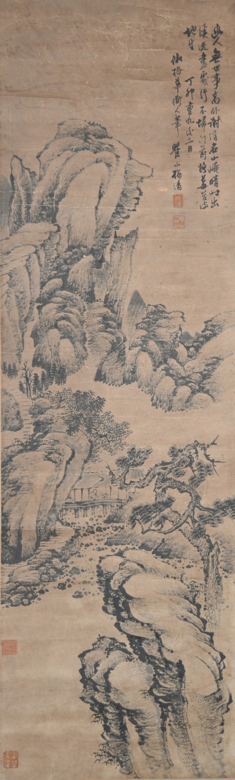 梅清 山水立軸 110*34cm