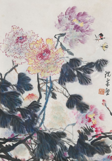 沈柔堅  花卉鏡片 70×50CM